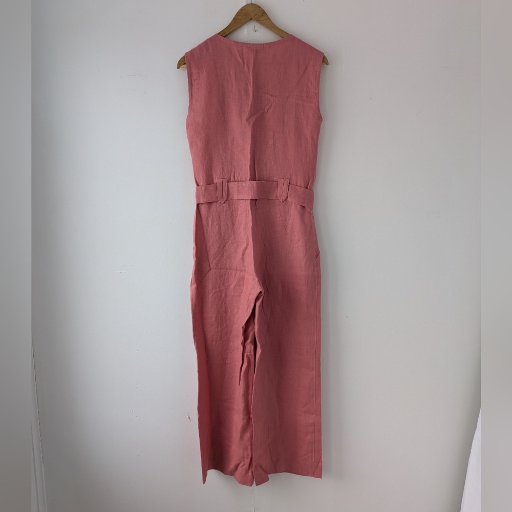NWT Oda Lux 100% Linen Sleeveless Belted Jumpsuit Dusty Rose 36 - Picture 5 of 15